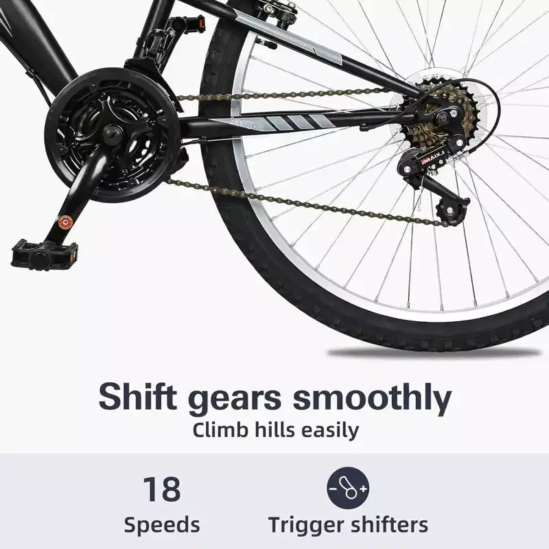 Bicicleta de montaña Hykolity de 26 pulgadas, bicicleta de ciclismo al aire libre de 18 velocidades, cuadro de acero de alto carbono, bicicleta MTB para hombres y mujeres, doble suspensión completa, negra