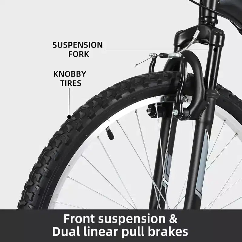 Bicicleta de montaña Hykolity de 26 pulgadas, bicicleta de ciclismo al aire libre de 18 velocidades, cuadro de acero de alto carbono, bicicleta MTB para hombres y mujeres, doble suspensión completa, negra