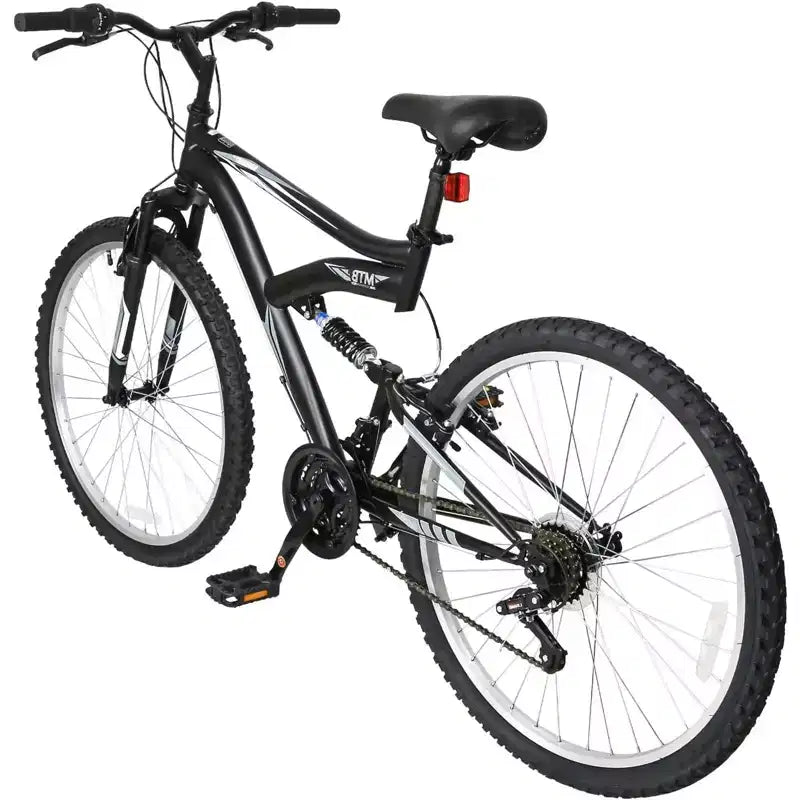Bicicleta de montaña Hykolity de 26 pulgadas, bicicleta de ciclismo al aire libre de 18 velocidades, cuadro de acero de alto carbono, bicicleta MTB para hombres y mujeres, doble suspensión completa, negra
