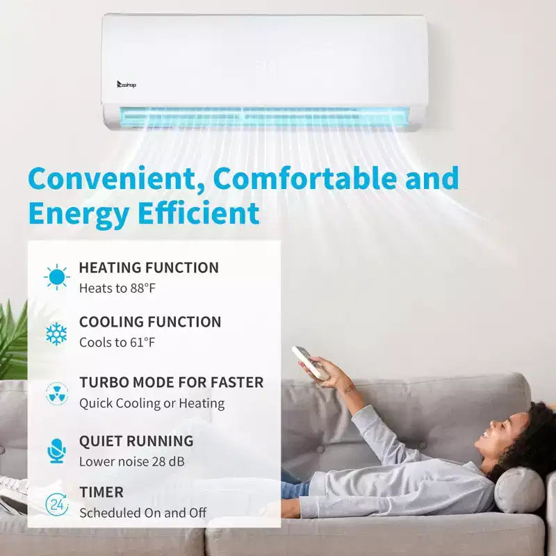 Aire acondicionado tipo mini-split Karl Home 2 zonas, 28000 BTU, 20 SEER2 con bomba de calor (12K+18K)