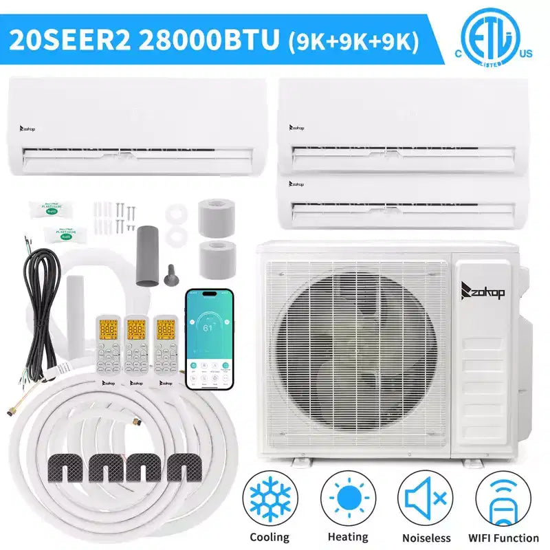 Aire acondicionado mini split Karl Home de 3 zonas y 28000 BTU 20 SEER2 con bomba de calor (9K+9K+9K)