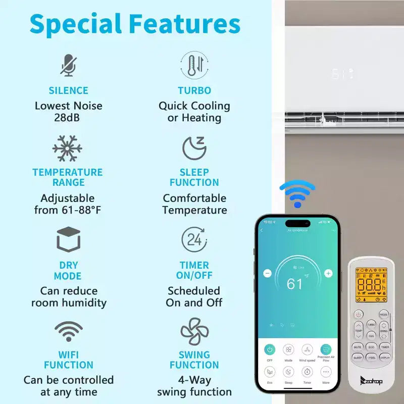 Aire Acondicionado Minisplit con Bomba de Calor Karl Home 2 Zonas 28000 BTU 20 SEER2 (9K+18K)