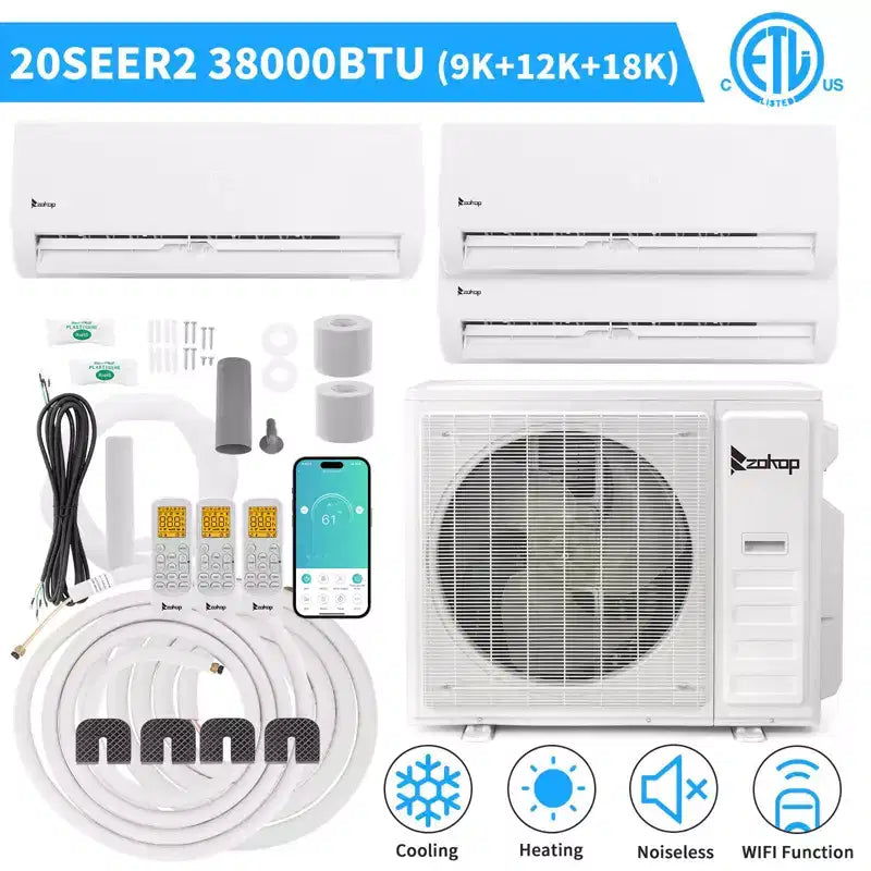 Aire Acondicionado Minisplit con Bomba de Calor Karl Home de 3 Zonas y 38000 BTU, 20 SEER2 (9K+12K+18K)