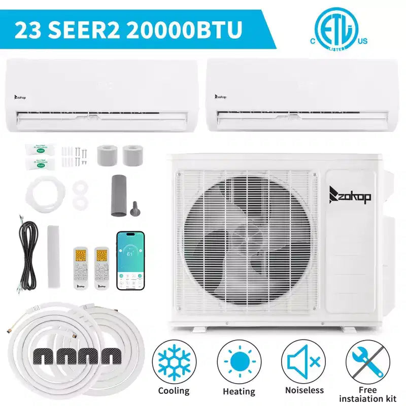 Aire acondicionado mini split Karl Home de 2 zonas, 20000 BTU, 20 SEER2 con bomba de calor (9K+12K)
