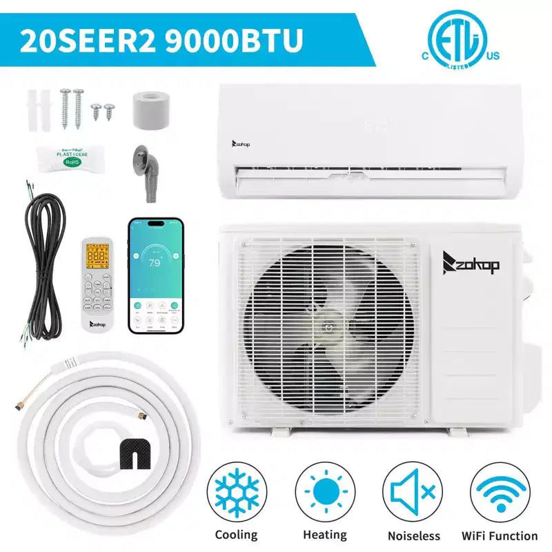 Aire acondicionado minisplit sin conductos Karl Home 20 SEER2 de 9000 BTU y 0.75 toneladas con bomba de calor, 115V