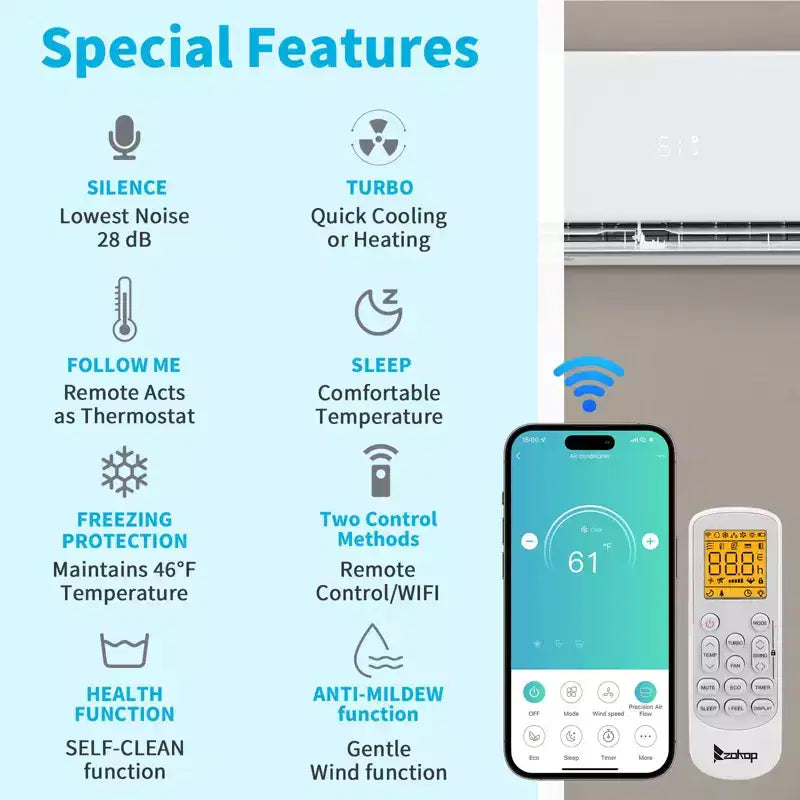 Aire acondicionado minisplit sin conductos Karl Home 20 SEER2 de 9000 BTU y 0.75 toneladas con bomba de calor, 115V