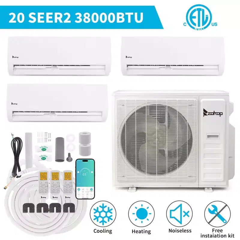 Aire acondicionado mini split Karl Home de 3 zonas y 38000 BTU 20 SEER2 con bomba de calor (12K+12K+18K)
