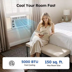 Aire acondicionado de ventana Simzlife de 5000 BTU, aire acondicionado 2 en 1 para 13.9 m², fácil instalación, bajo consumo y funcionamiento silencioso, blanco