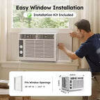 Aire acondicionado de ventana Simzlife de 5000 BTU, aire acondicionado 2 en 1 para 13.9 m², fácil instalación, bajo consumo y funcionamiento silencioso, blanco
