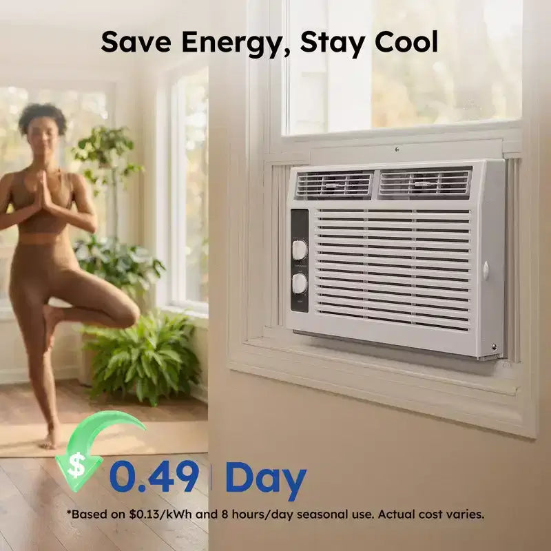 Aire acondicionado de ventana Simzlife de 5000 BTU, aire acondicionado 2 en 1 para 13.9 m², fácil instalación, bajo consumo y funcionamiento silencioso, blanco