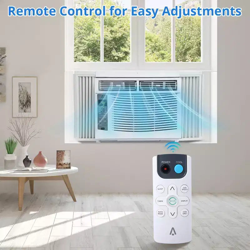 Aire acondicionado de ventana de 6000 BTU, enfría hasta 32,5 metros cuadrados, unidad de aire acondicionado de ventana con control remoto, 3 velocidades de ventilador, modo de reposo, reinicio automático, 115 V/60 Hz, blanco