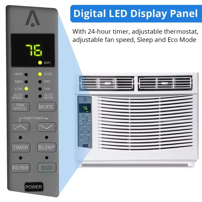 Aire acondicionado de ventana de 6000 BTU, enfría hasta 32,5 metros cuadrados, unidad de aire acondicionado de ventana con control remoto, 3 velocidades de ventilador, modo de reposo, reinicio automático, 115 V/60 Hz, blanco