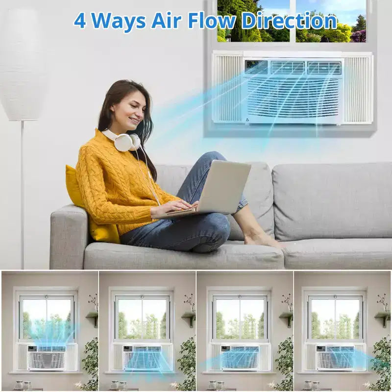 Aire acondicionado de ventana de 8,000 BTU, enfría hasta 32.5 m² con refrigeración, 3 velocidades de ventilador, unidad de aire acondicionado de ventana con control remoto, kit de fácil instalación