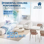 Aire acondicionado de ventana de 8000 BTU con control remoto, enfría habitaciones de hasta 32.5 metros cuadrados, 3 velocidades de enfriamiento y ventilador, funcionamiento silencioso, pantalla digital