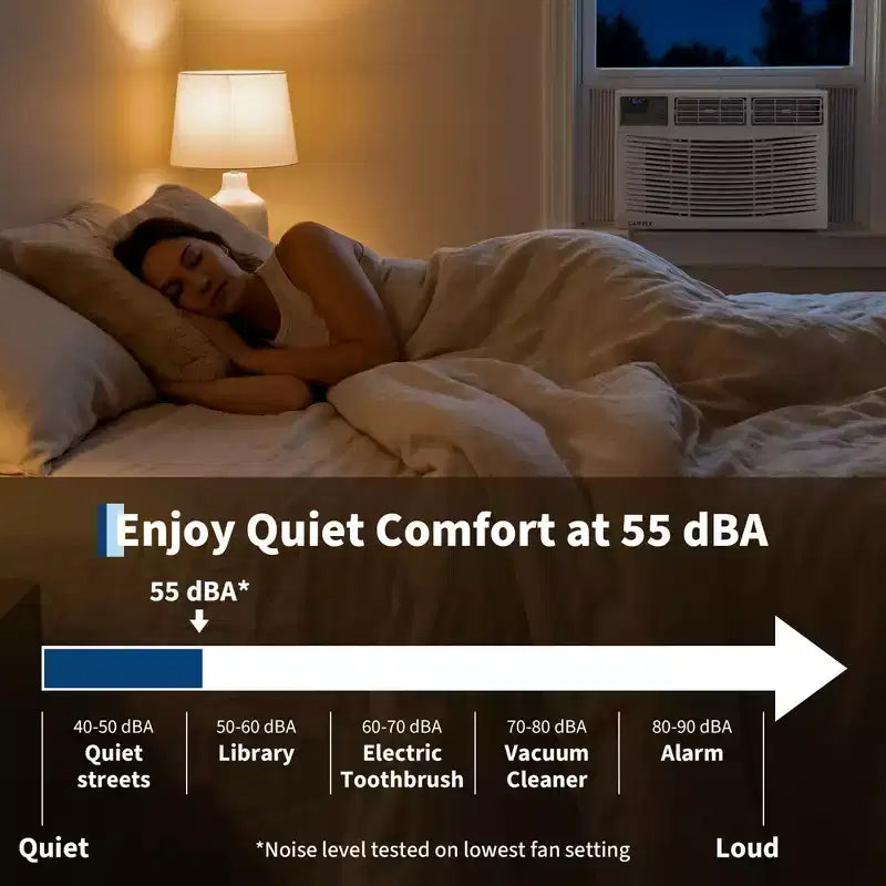 Aire acondicionado de ventana de 8000 BTU con control remoto, enfría habitaciones de hasta 32.5 metros cuadrados, 3 velocidades de enfriamiento y ventilador, funcionamiento silencioso, pantalla digital
