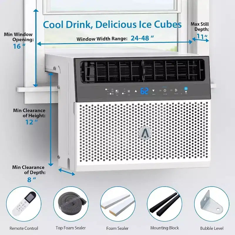 Acondicionador de Aire Inteligente con Inversor de 8,000 BTU en Forma de U C Enfría hasta 41.8 m², Ultra Silencioso con Flexibilidad de Ventana Abierta, Ultra Silencioso, Eficiente Energéticamente