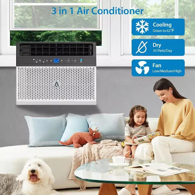 Acondicionador de Aire Inteligente con Inversor de 8,000 BTU en Forma de U C Enfría hasta 41.8 m², Ultra Silencioso con Flexibilidad de Ventana Abierta, Ultra Silencioso, Eficiente Energéticamente