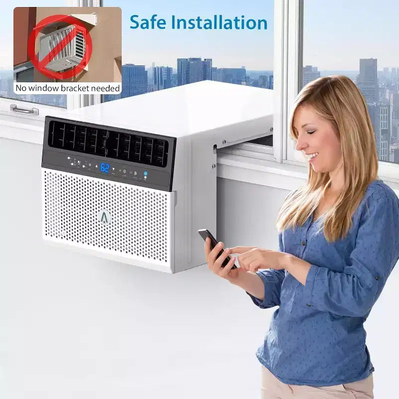 Acondicionador de Aire Inteligente con Inversor de 8,000 BTU en Forma de U C Enfría hasta 41.8 m², Ultra Silencioso con Flexibilidad de Ventana Abierta, Ultra Silencioso, Eficiente Energéticamente