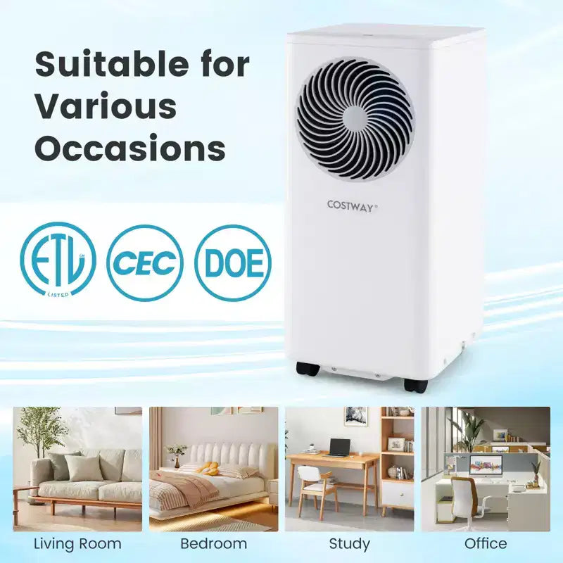Aire acondicionado portátil Costway 8200/10000 BTU, unidad de suelo 3 en 1 con ventilador y deshumidificador