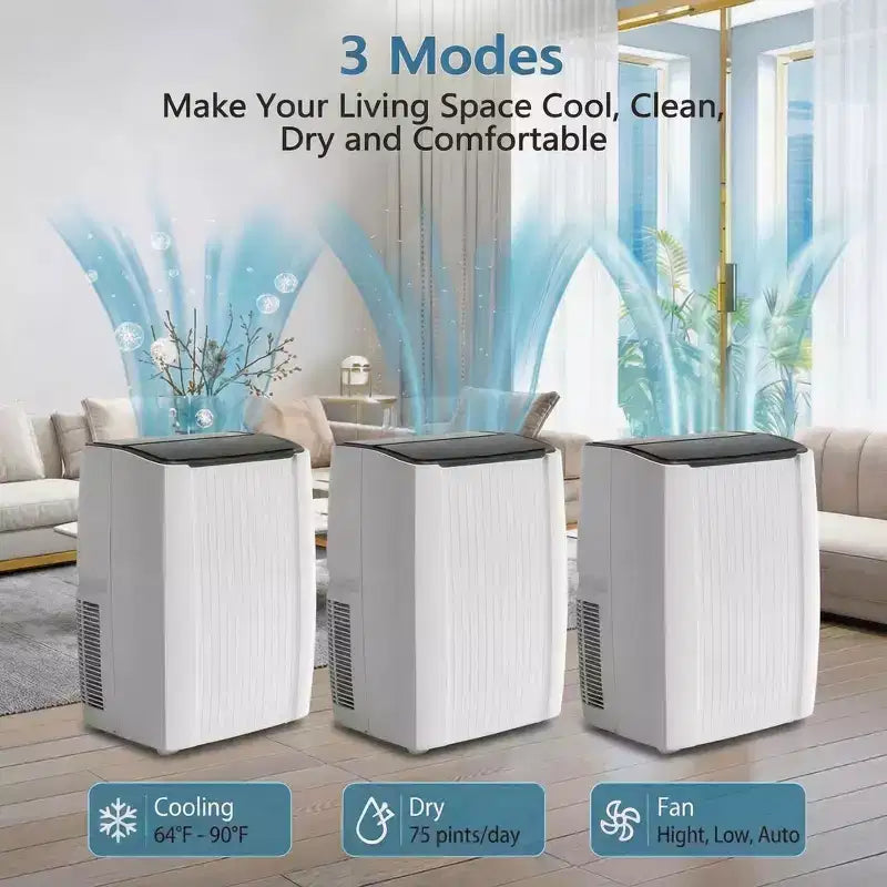 Aire acondicionado portátil, unidad de CA portátil 5 en 1 de 12000 BTU, ventilador frío y control remoto en seco, hasta 51 m²
