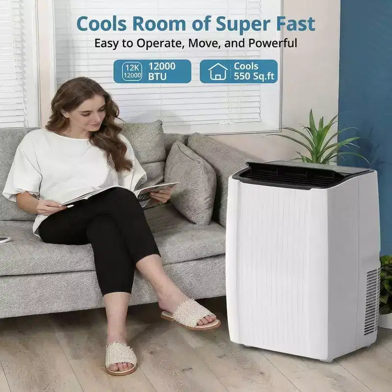 Aire acondicionado portátil, unidad de CA portátil 5 en 1 de 12000 BTU, ventilador frío y control remoto en seco, hasta 51 m²