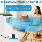 Acondicionador de aire portátil, 8000 BTU, enfriamiento silencioso con control remoto, diseño sin ventilación y autoevaporación, para habitaciones grandes, unidad de aire acondicionado de pie.