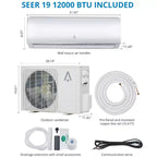 Sistema de aire acondicionado/calefacción Mini Split, Mini Split Inverter de 19 Seer2 para enfriar hasta 41,8/69,7 m², Bomba de calor Mini Split sin conductos
