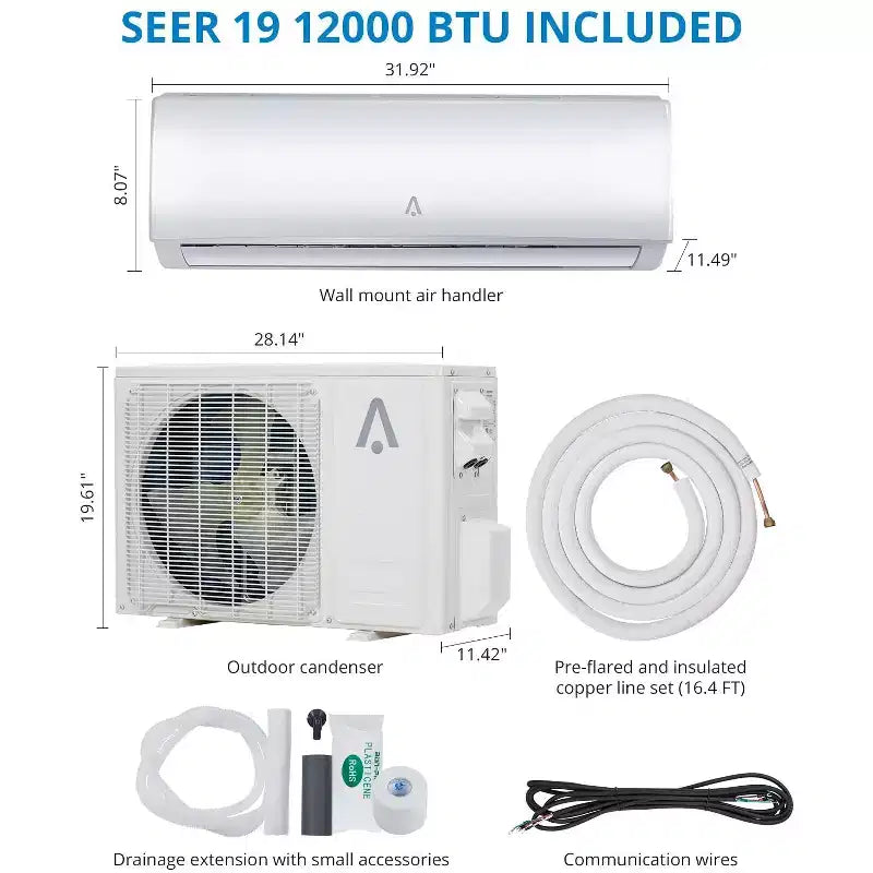 Sistema de aire acondicionado/calefacción Mini Split, Mini Split Inverter de 19 Seer2 para enfriar hasta 41,8/69,7 m², Bomba de calor Mini Split sin conductos