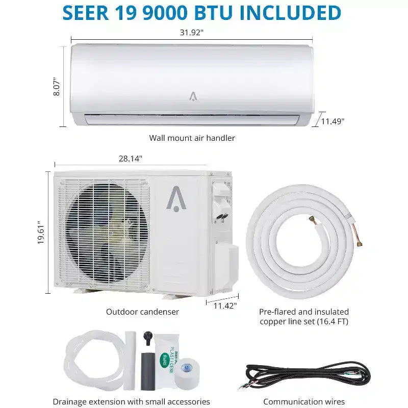 Sistema de aire acondicionado/calefacción Mini Split, Mini Split Inverter de 19 Seer2 para enfriar hasta 41,8/69,7 m², Bomba de calor Mini Split sin conductos
