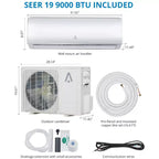 Sistema de aire acondicionado/calefacción Mini Split, Mini Split Inverter de 19 Seer2 para enfriar hasta 41,8/69,7 m², Bomba de calor Mini Split sin conductos