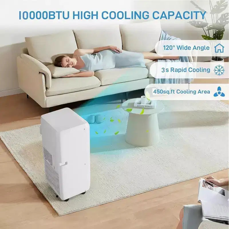 Aire acondicionado portátil de 10,000 BTU 3 en 1 con enfriamiento remoto, deshumidificador y ventilador para 450 pies cuadrados, modo de sueño silencioso, temporizador de 24 horas, kit de ventana