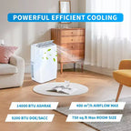Unidad de aire acondicionado portátil de 14,000 BTU, enfriador, deshumidificador, ventilador, deshumidificación automática, panel táctil LED, kit de ventilación para ventana con control remoto