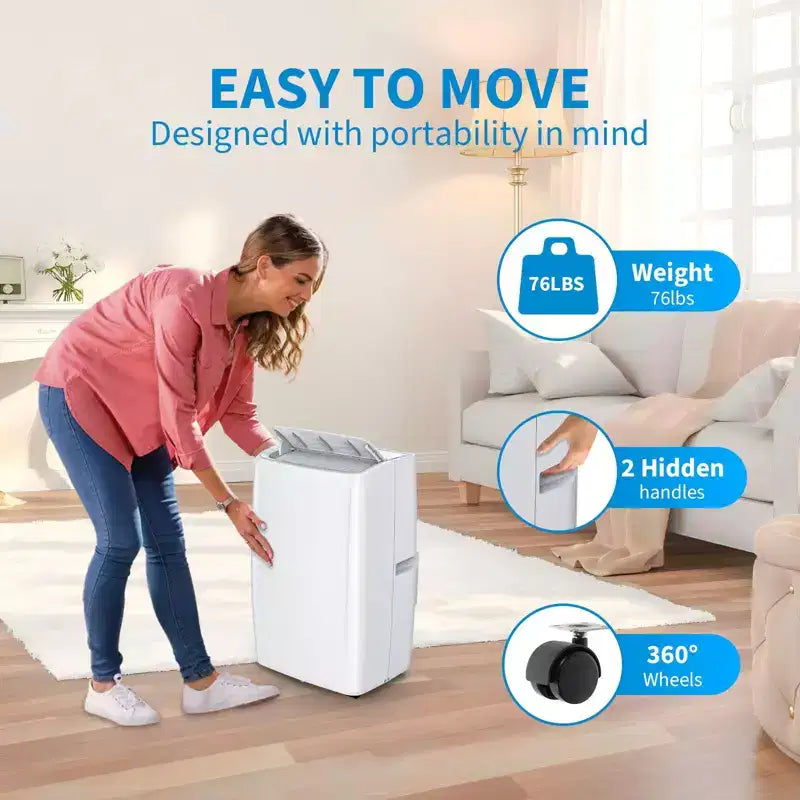 Unidad de aire acondicionado portátil de 14,000 BTU, enfriador, deshumidificador, ventilador, deshumidificación automática, panel táctil LED, kit de ventilación para ventana con control remoto