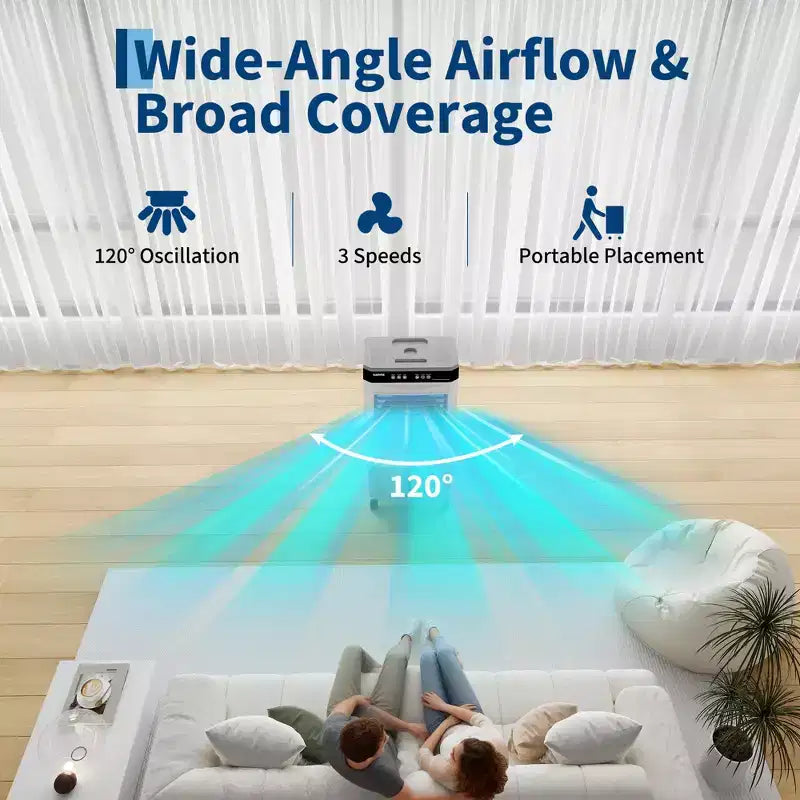 Enfriador de aire evaporativo con tanque de agua, 4 acumuladores de frío, 3 velocidades, oscilación de 120°, control remoto y temporizador de 12 h, 150 W, portátil de suelo