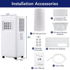 Aire acondicionado portátil de 10000 BTU - Enfriamiento, deshumidificador, ventilador 3 en 1 para habitaciones de hasta 450 pies cuadrados, con control remoto, modo de suspensión, temporizador de 24 horas y fácil movilidad
