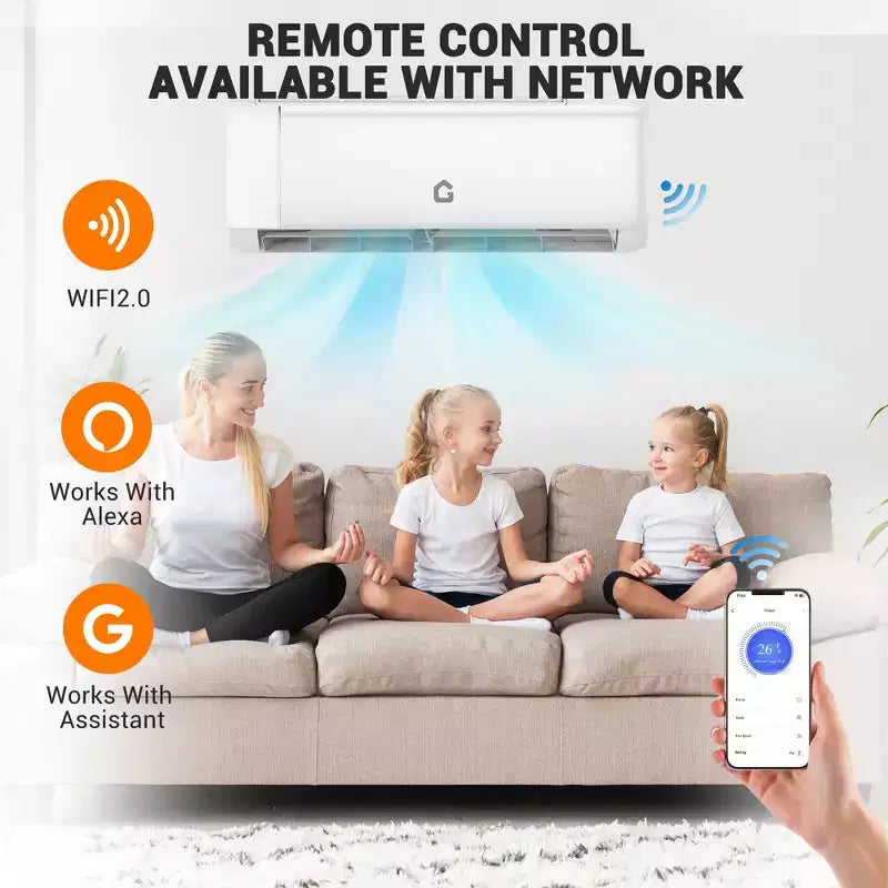 Aire acondicionado mini split de 12,000 BTU, 22 SEER2, refrigeración/calefacción de 750 pies cuadrados, inversor inteligente, control WiFi Alexa, 5 modos (frío/calor/deshumidificación/ventilador/suspensión)