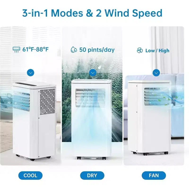 Aire acondicionado portátil de 8000 BTU, unidad de CA portátil 3 en 1 con modos de enfriamiento, deshumidificador y ventilador para habitaciones de hasta 32.5 m²