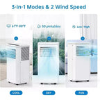 Aire acondicionado portátil de 8000 BTU, unidad de CA portátil 3 en 1 con modos de enfriamiento, deshumidificador y ventilador para habitaciones de hasta 32.5 m²