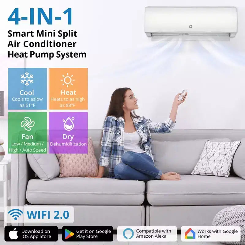Sistema Mini Split de Aire Acondicionado/Calefacción de 111500 BTU, Unidad Mini Split de 230V con WIFI y Eficiencia Energética, Aire Acondicionado Split Montado en la Pared, Enfría Hasta 70 m²
