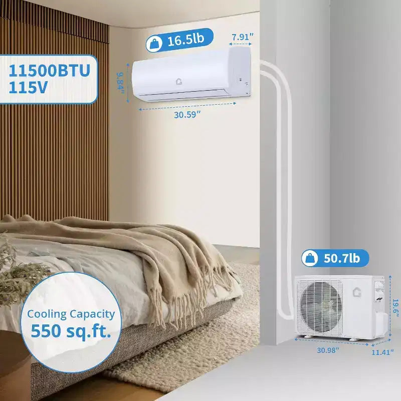 Sistema Mini Split de Aire Acondicionado/Calefacción de 111500 BTU, Unidad Mini Split de 230V con WIFI y Eficiencia Energética, Aire Acondicionado Split Montado en la Pared, Enfría Hasta 70 m²