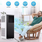 Aire acondicionado portátil de 8.000 BTU, enfría habitaciones de hasta 32.5 m², aire acondicionado portátil 4 en 1 con modos frío, ventilador, deshumidificador y reposo, unidad de aire acondicionado interior con control remoto.