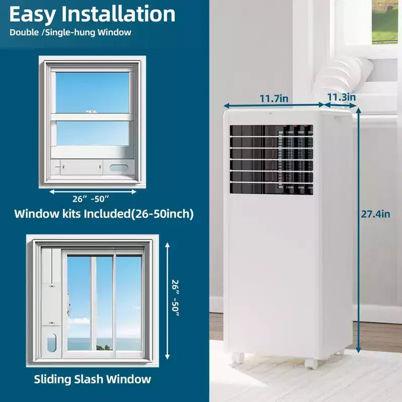 Aire acondicionado portátil de 8000 BTU - CA 3 en 1 para habitaciones de hasta 32.5 m² con control remoto y kit para ventana