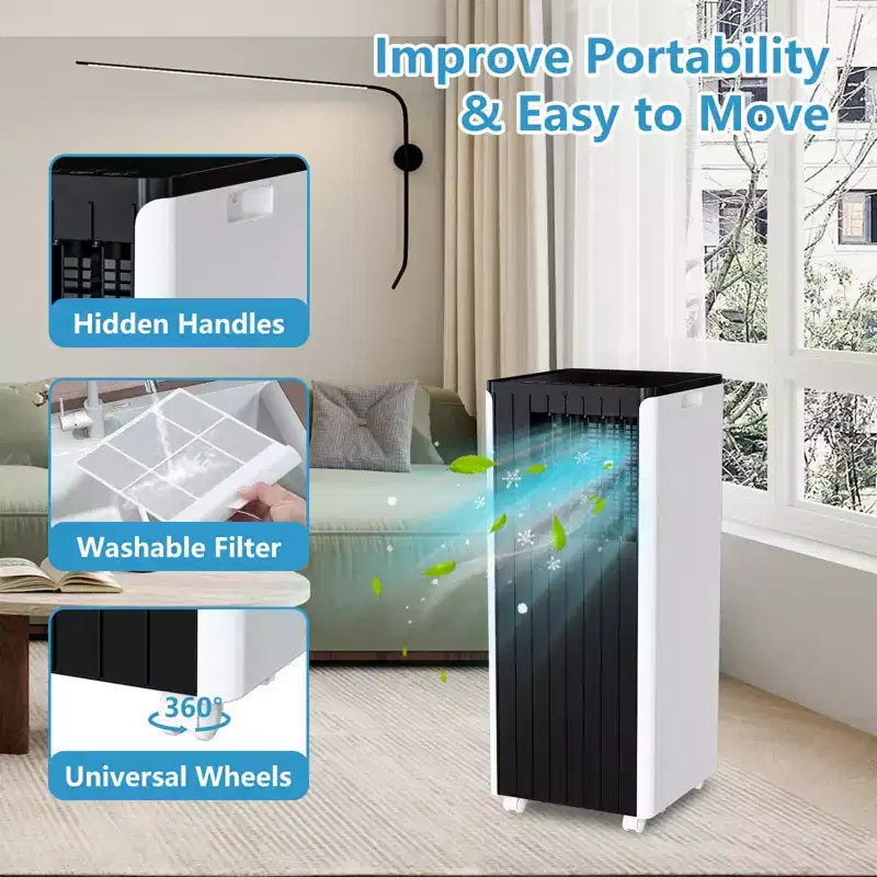 Acondicionador de aire portátil de 8,000 BTU - Unidad de aire acondicionado 3 en 1 para 32.5 m² (blanco) con control remoto y kit para ventana