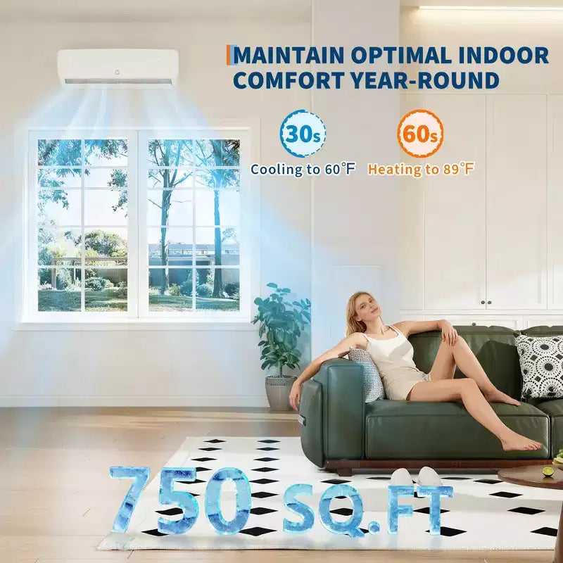 Ultra silencioso 42 dB | 12000 BTU 19 SEER Aire acondicionado mini-split sin conductos con bomba de calor | 3 en 1 Enfriamiento, Calefacción y Deshumidificación | Sistema de CA Inverter blanco 230 V