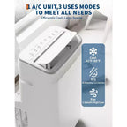 Aire Acondicionado Portátil de 15,000 BTU, Unidad de CA Portátil 3 en 1 con Deshumidificador y Ventilador, Modo de Reposo, Control Remoto y Panel LED, Enfría 850 Sq.Ft., Silencioso