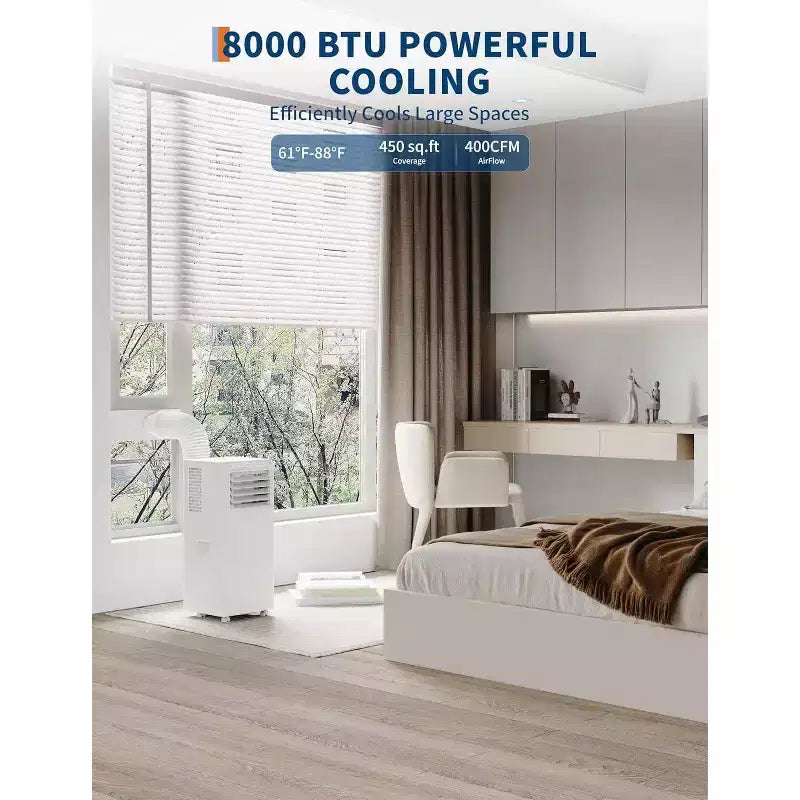 Aires acondicionados portátiles de 8000 BTU, unidad de CA portátil 3 en 1, enfría hasta 32,5 m², aire silencioso de pie con control remoto, frío, ventilador, deshumidificador