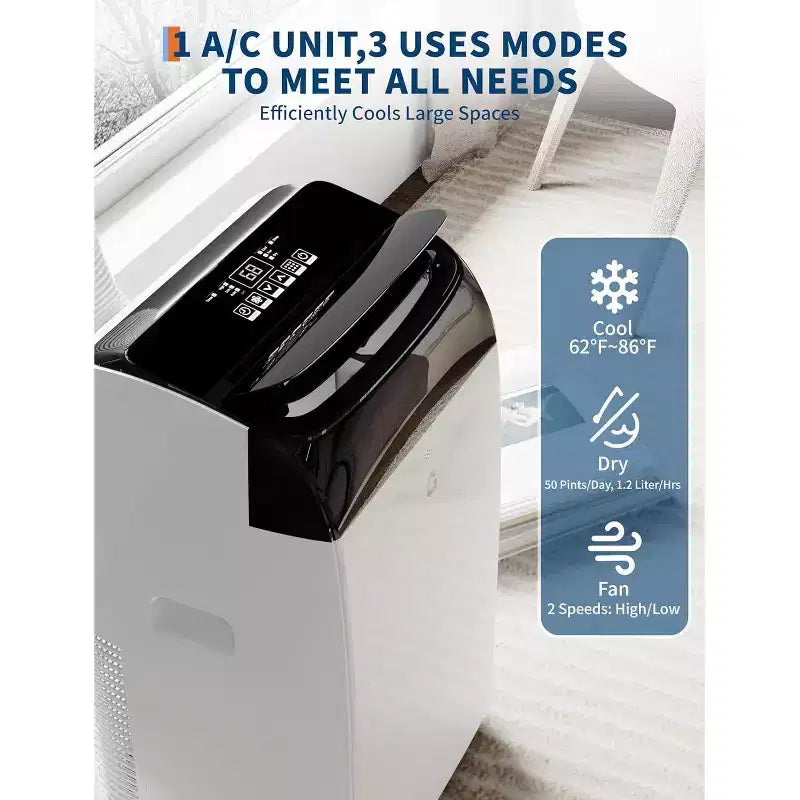 Aires acondicionados portátiles de 8000 BTU, unidad de CA portátil 3 en 1, enfría hasta 32,5 m², aire silencioso de pie con control remoto, frío, ventilador, deshumidificador