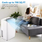 Aire acondicionado portátil | Aire acondicionado de 14000 BTU enfría hasta 65 m² | con control remoto, ventilador de CA, deshumidificador | Bajo nivel de ruido | Modo de suspensión | Ideal para el hogar