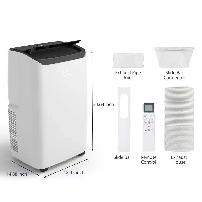 Aire acondicionado portátil | Aire acondicionado de 14000 BTU enfría hasta 65 m² | con control remoto, ventilador de CA, deshumidificador | Bajo nivel de ruido | Modo de suspensión | Ideal para el hogar
