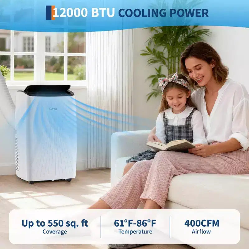 Aire Acondicionado Portátil de 14000 BTU, Unidad de CA Portátil 3 en 1 para Interiores para Habitaciones de hasta 65 m² con Modos de Enfriamiento, Deshumidificador y Ventilador, Control Remoto, Temporizador de 24 Horas